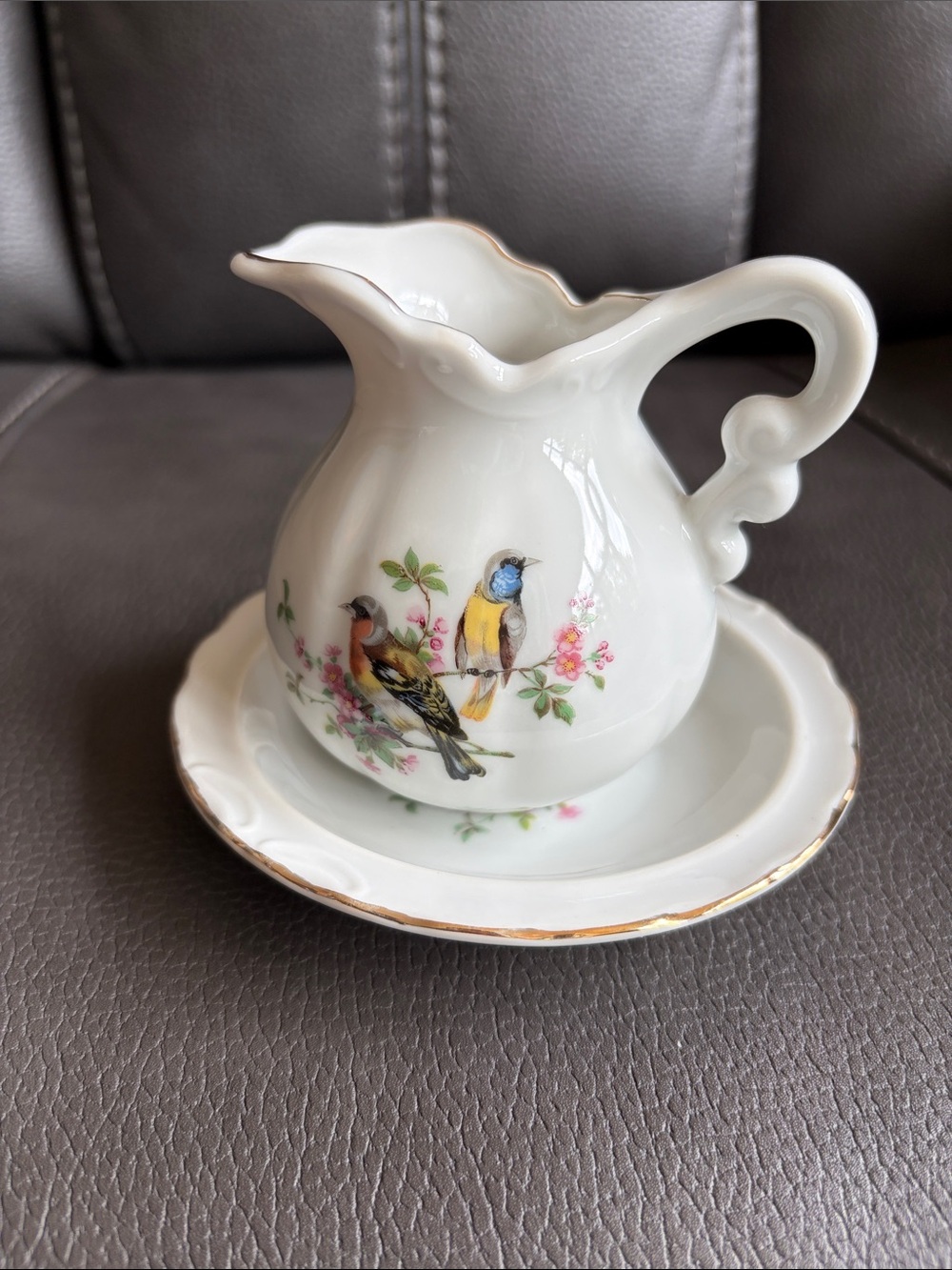 White Porcelain Bird Creamer and Saucer - Decorative Tableware